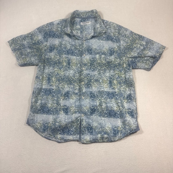 Tommy Bahama Tortola Button Shirt Men's L‎ Blue Green Floral - Picture 1 of 8